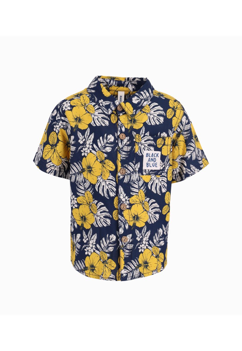 Camisa Con Flores Beb Ni o Azul Piedra Black And Blue Compra