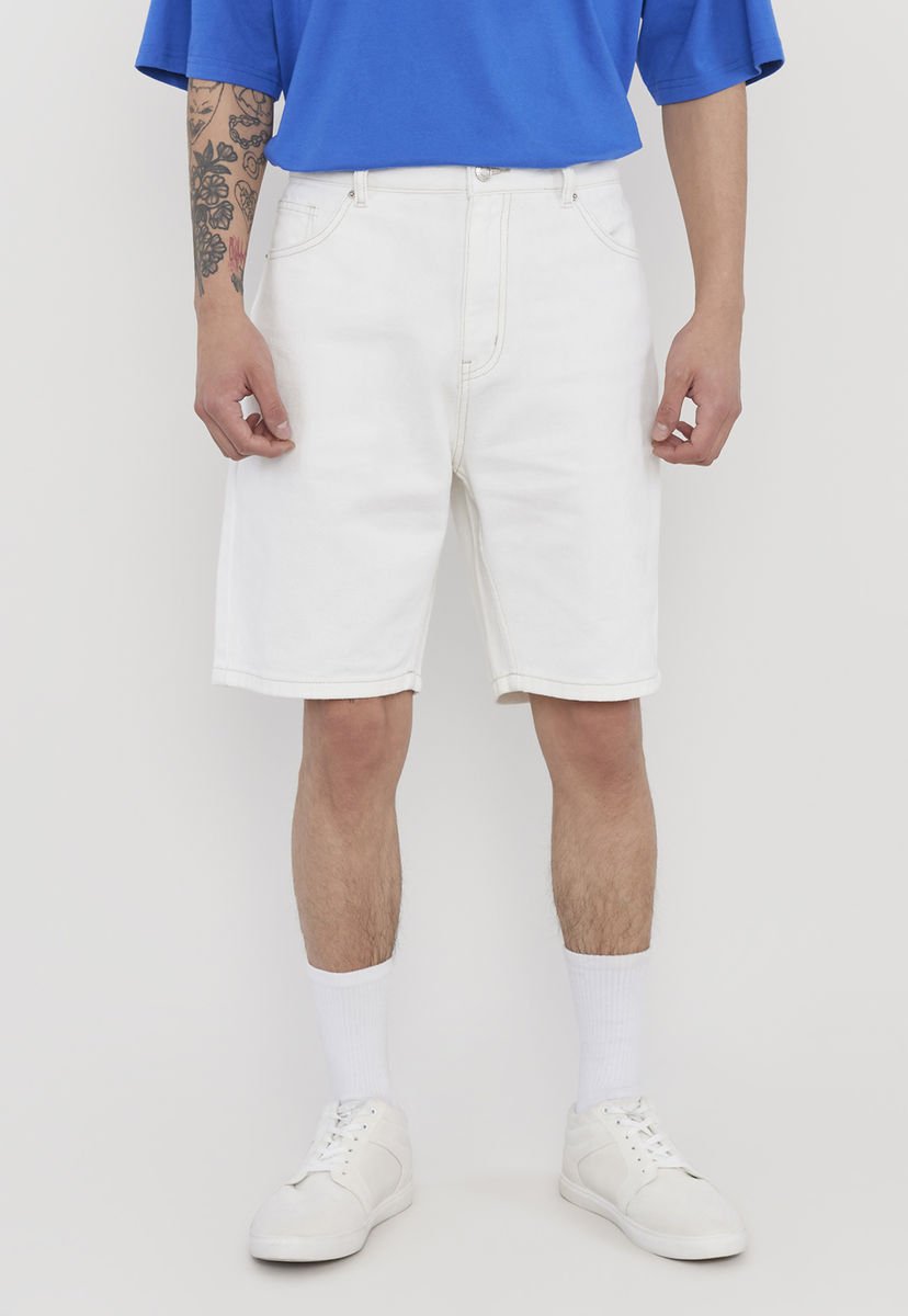 Bermuda Hombre Denim Relaxed Urbana Blanco Corona Compra Ahora