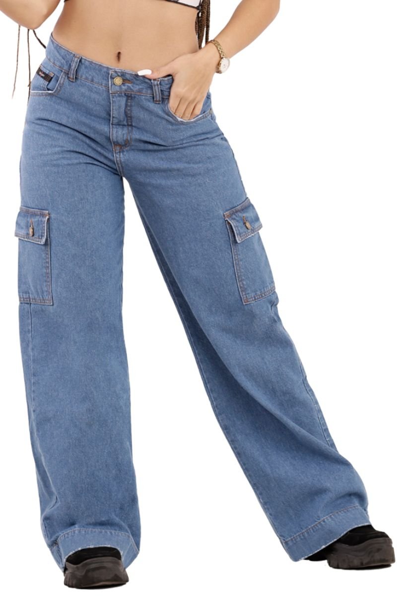 Jeans Cargo Bolsillos Laterales Boyfriends Celeste Dirty Jeans - Compra Ahora Dafiti