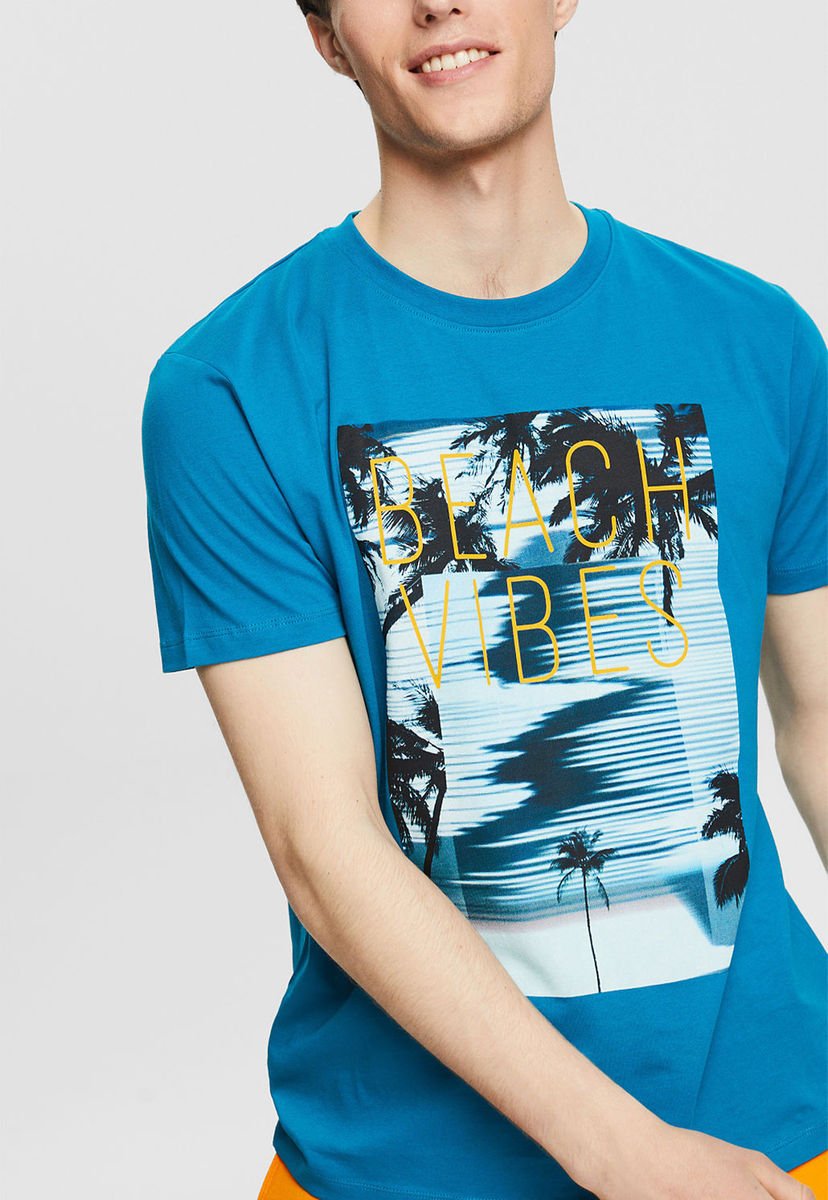 Polera Con Estampado Azul Petr leo Esprit Compra Ahora Dafiti