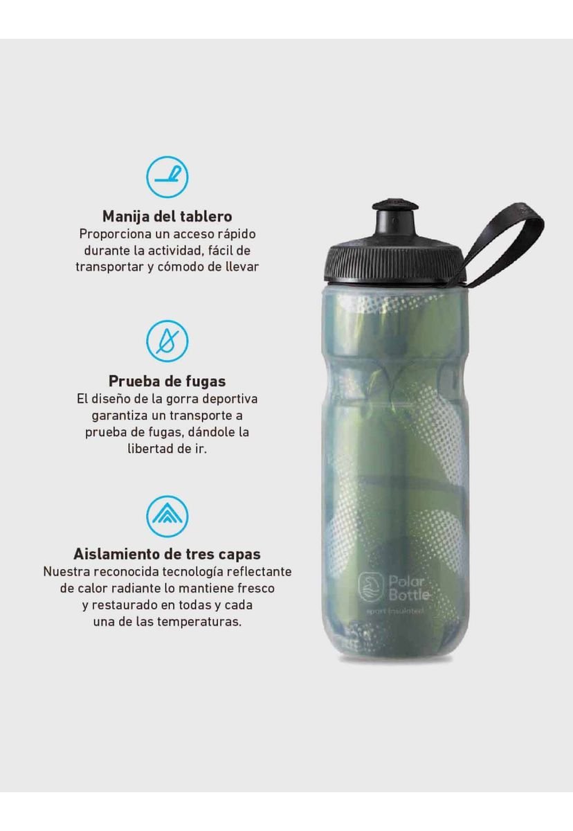 Polar Bottle Sport Insulated Water Bottle 20oz Contender Olive/Silver