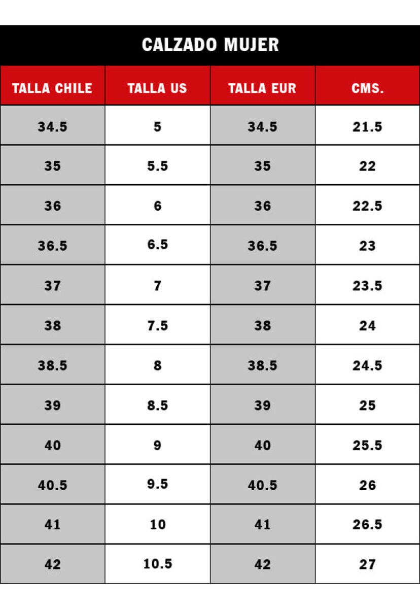 Tabla de tallas online vans chile