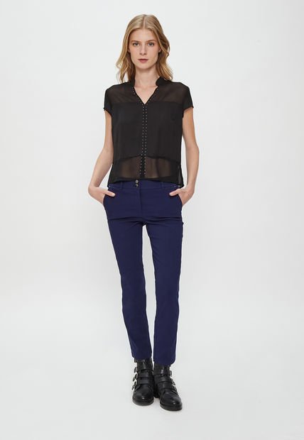 Pantalon Recto Pretina Con Pespuntes Azul Ash