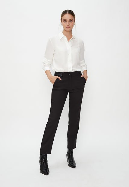 Pantalon Recto Con Pu Negro Ash