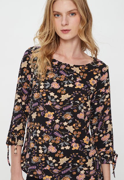 Blusa Print Manga Acampanada Negro Ash