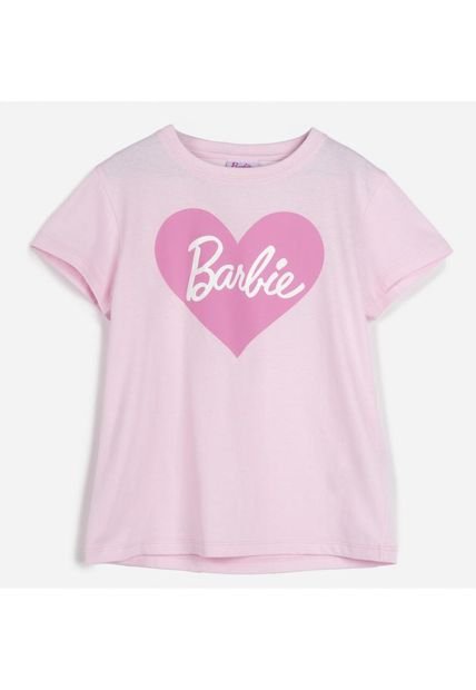 Polera Manga Corta Niña Corazon Rosado Barbie