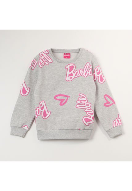 Poleron Cerrado Niña Pink Logo Gris Barbie