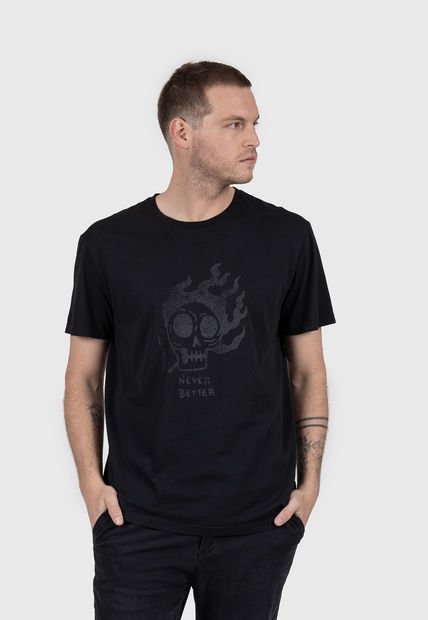 Cotton Tee Skull Fire Black Bubba