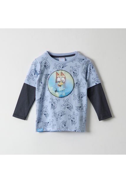 Polera Manga Larga Niño Lenticular Celeste Bluey