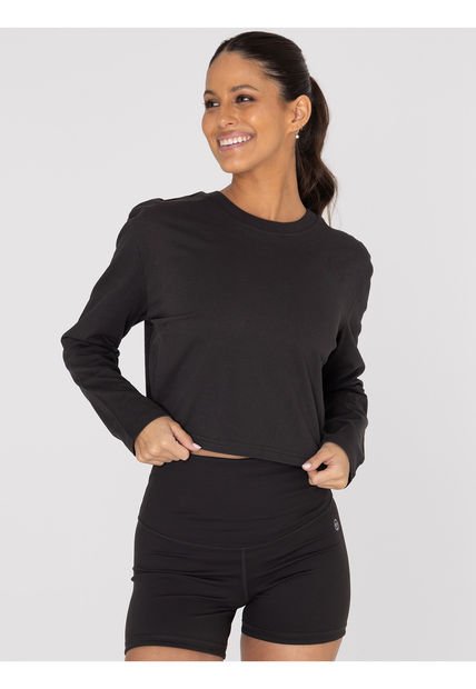 Polera Deportiva Mujer Cotton Crop Top Negra Bsoul