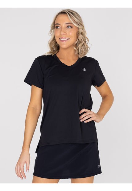 Polera Deportiva Mujer Manga Corta V Neck Negro Bsoul