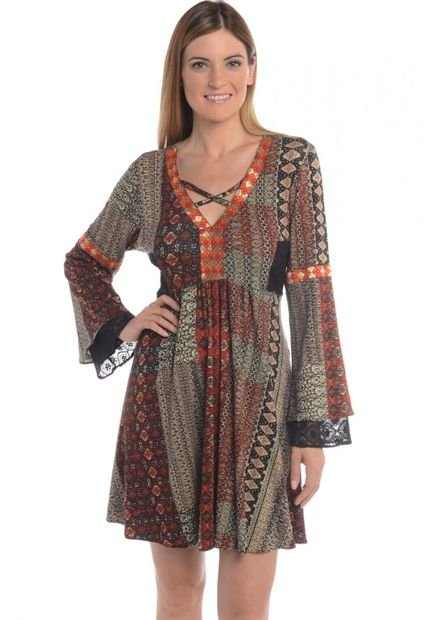 Vestido Boho Adorno Escote Terracota Bunnys - Compra Ahora | Dafiti Chile