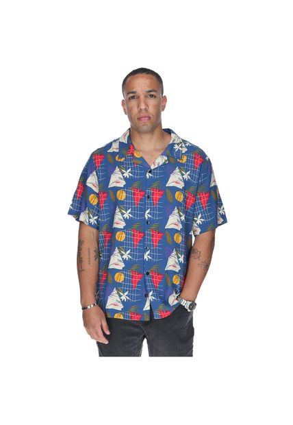 Camisa M/C Hombre Tropical Geometry Azul Burton