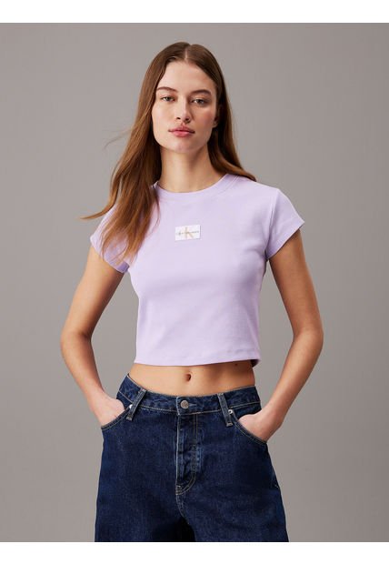 Polera Woven Label Rib Baby Morado Calvin Klein