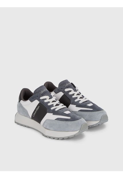 Zapatilla De Cuero Lace Up Mix Gris Calvin Klein