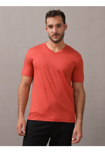 Polera Smooth Cotton V-Neck Rojo Calvin Klein