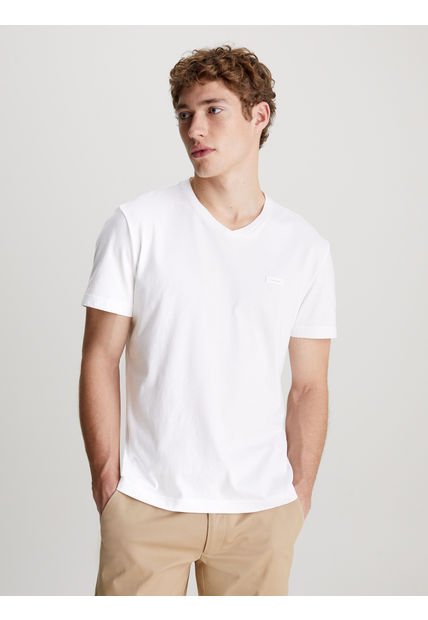 Polera Smooth Cotton V-Neck Blanco Calvin Klein