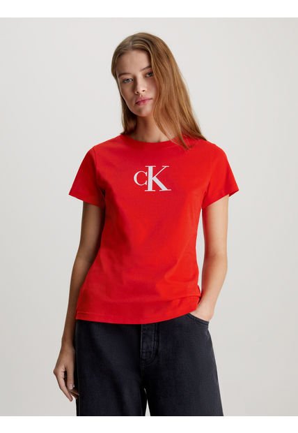 Polera Satin Ck Slim Rojo Calvin Klein