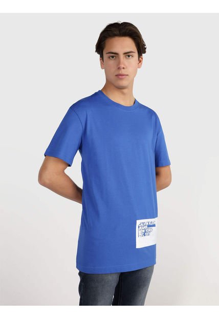 Polera Stencil Blocking Logo Azul Calvin Klein