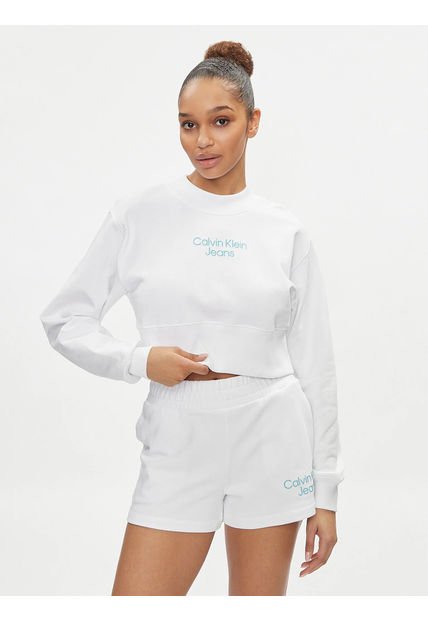 Polerón Stacked Institutional Crewneck Blanco Calvin Klein