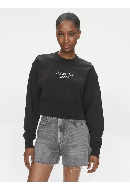 Polerón Stacked Institutional Crewneck Negro Calvin Klein