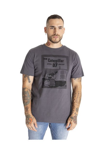 Polera Manga Corta Hombre D7 Tee Gris Oscuro CAT