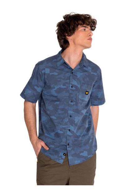 Camisa Manga Corta Hombre Relaxed Print Poplin Azul CAT