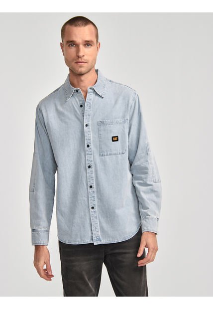 Camisa Manga Larga Hombre Denim LS Shirt Azul Claro CAT