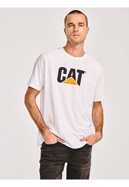 Polera Manga Corta Hombre Cat Logo Tee Blanco CAT