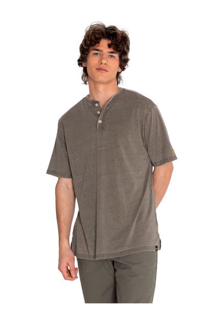 Polera Manga Corta Hombre Burnout S/S Henley Verde CAT