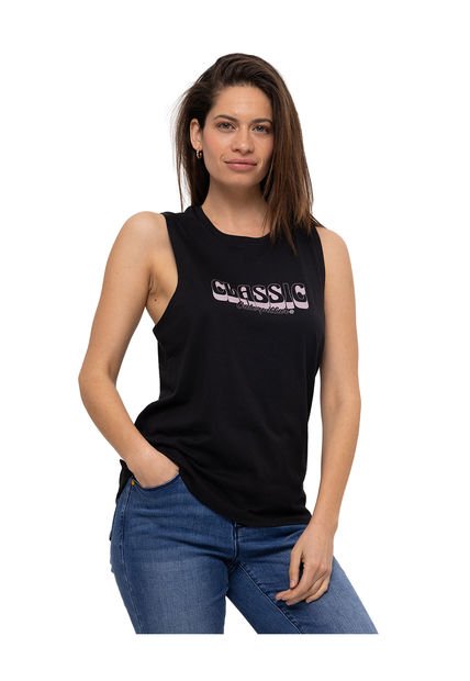 Polera M/C W Graphic Tank Negro Mujer CAT