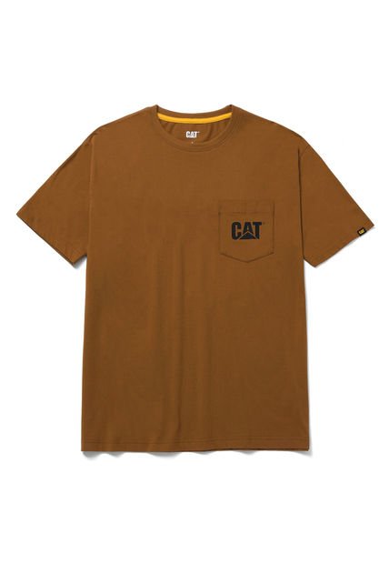 Polera Manga Corta Hombre Logo Pocket Tee Café CAT