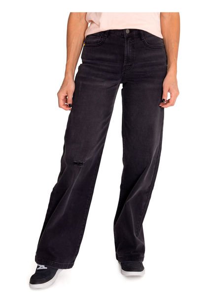 Jeans Wide Leg Mujer Triblend Stretch Gris Negro CAT