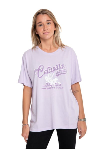 Polera Manga Corta Mujer Oversized Graphic Morado CAT