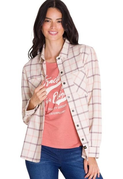 Camisa Flannel Relaxed Mujer Rosa Pálido CAT