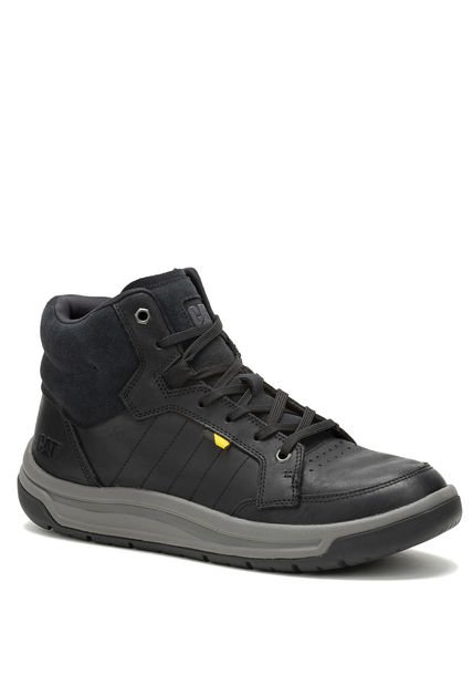 Zapatilla Cuero Con Caña Apa Cush Mid Negro Hombre CAT