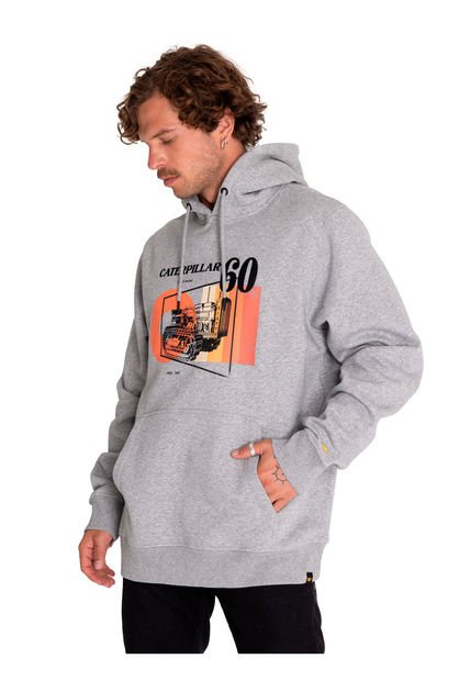 Poleron Casual Hombre Graphic Pullover Hoodie Gris CAT