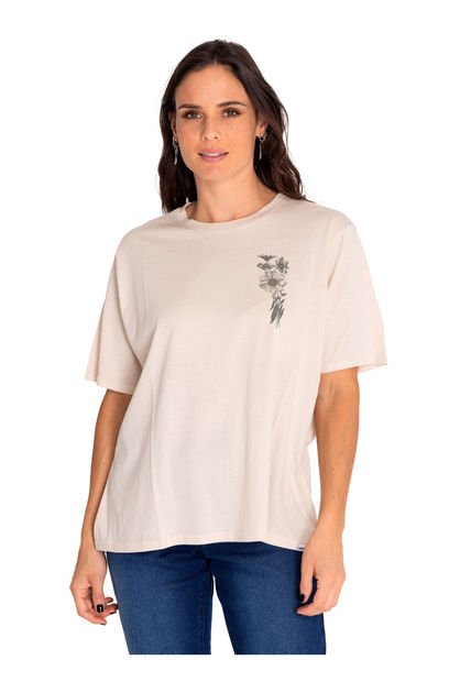 Polera Manga Corta Mujer Oversized Graphic Beige CAT