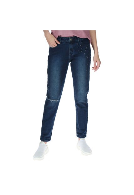 Jeans Mujer Studded Slim Azul Oscuro CAT