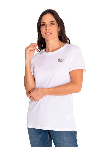 Polera Manga Corta Casual Mujer Cat Logo Tee Blanco CAT