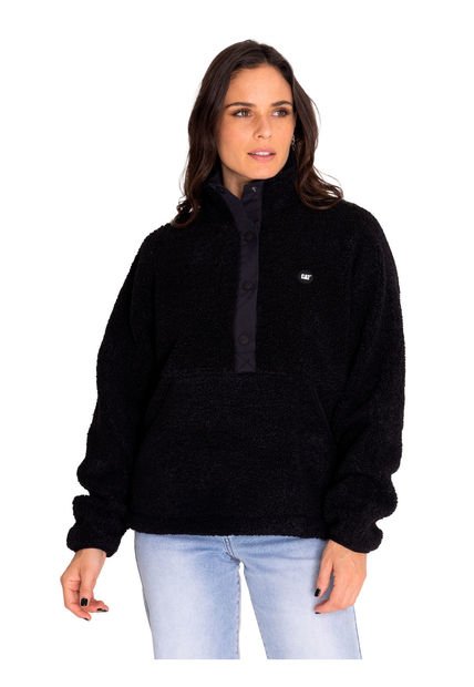 Polar Mujer Sherpa Fleece Snap Front Pullover Negro CAT