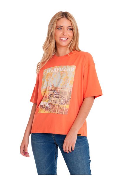 Polera Manga Corta Mujer Boxy HW Graphic2 Durazno CAT