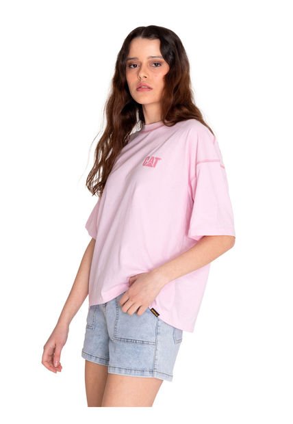 Polera Manga Corta Mujer Cat Logo Boxy Tee Rosado CAT