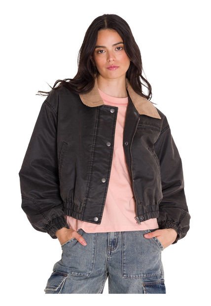 Chaqueta Waxed Cropped Bomber Mujer Gris Oscura CAT