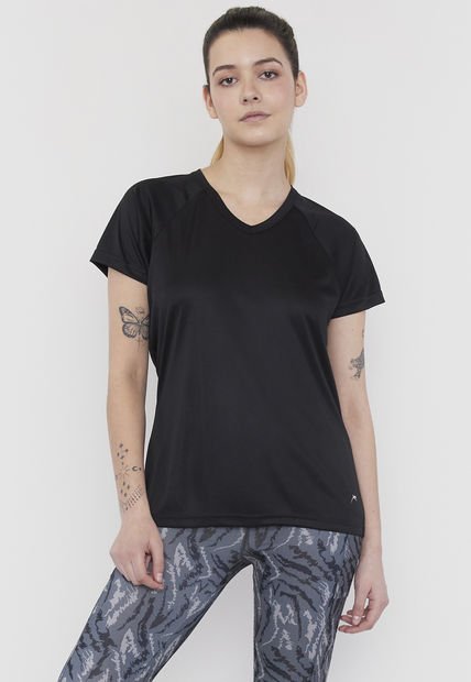 Polera Mujer Deportiva Poliéster V-Neck Negro Corona