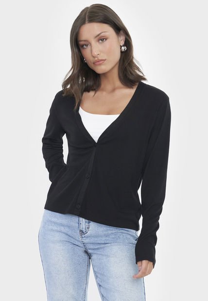 Sweater Mujer Cárdigan Negro Corona