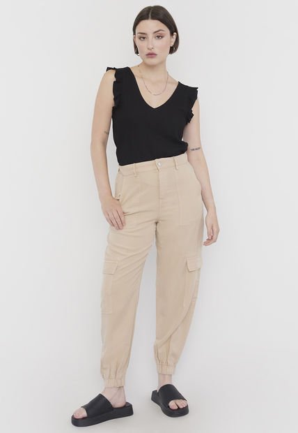 Pantalón Mujer Jogger Cargo Beige Corona