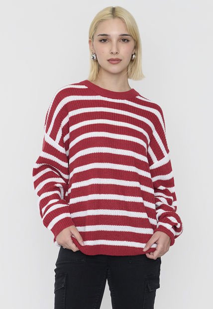 Sweater Mujer Líneas Blanco/Rojo Corona