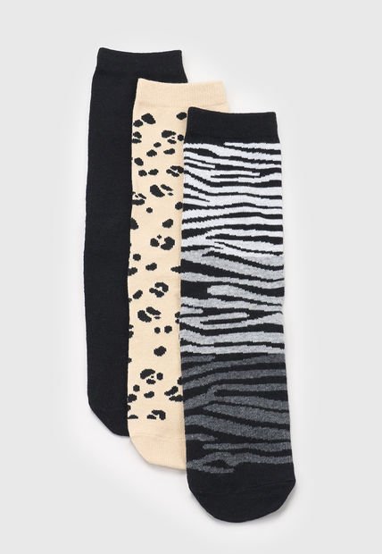 Calcetines Mujer Tripack Mix Animal Print Negro Corona