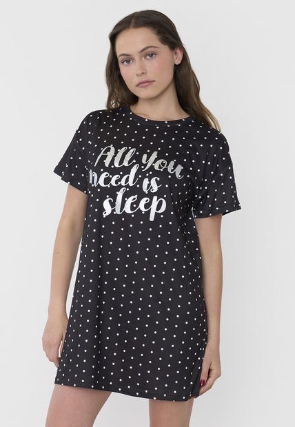 Camisa De Dormir Mujer Poliéster Puntos Negro Corona